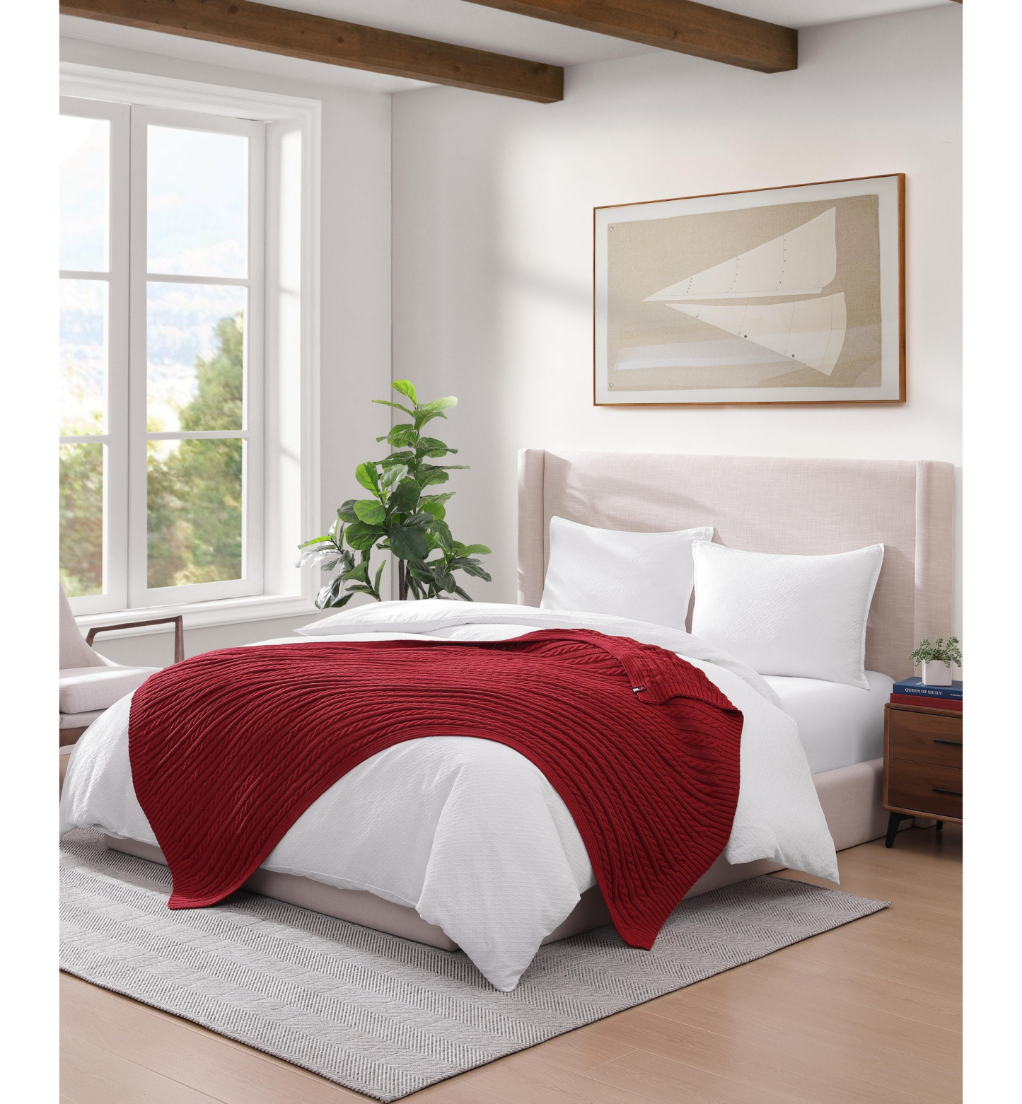 Tommy Hilfiger Solid Cotton Cable Knit Throw, 70" x 50" - Dark Red