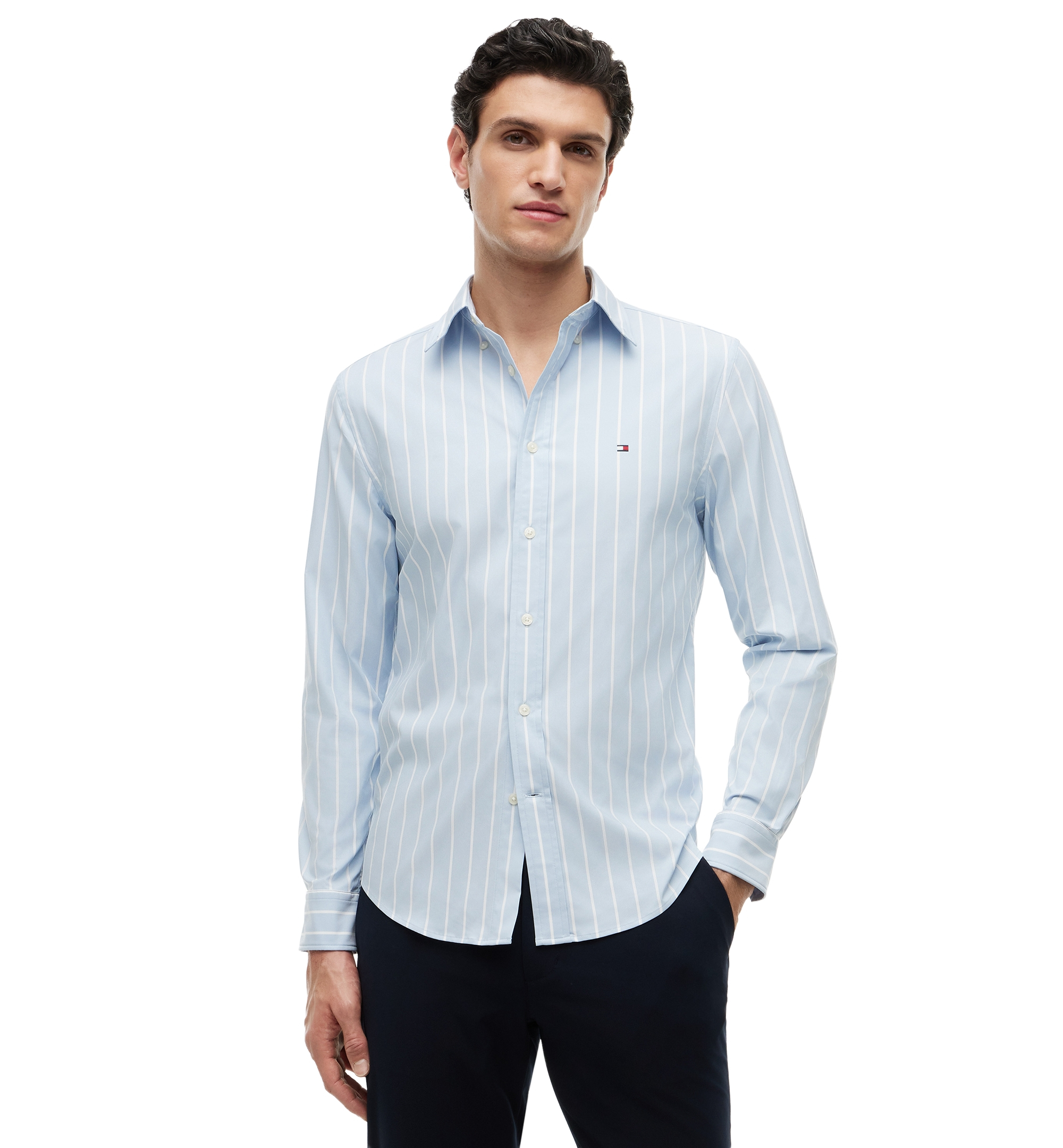 Tommy Hilfiger Men's Performance Poplin Stripe Shirt - Breezy Blue/Stripe