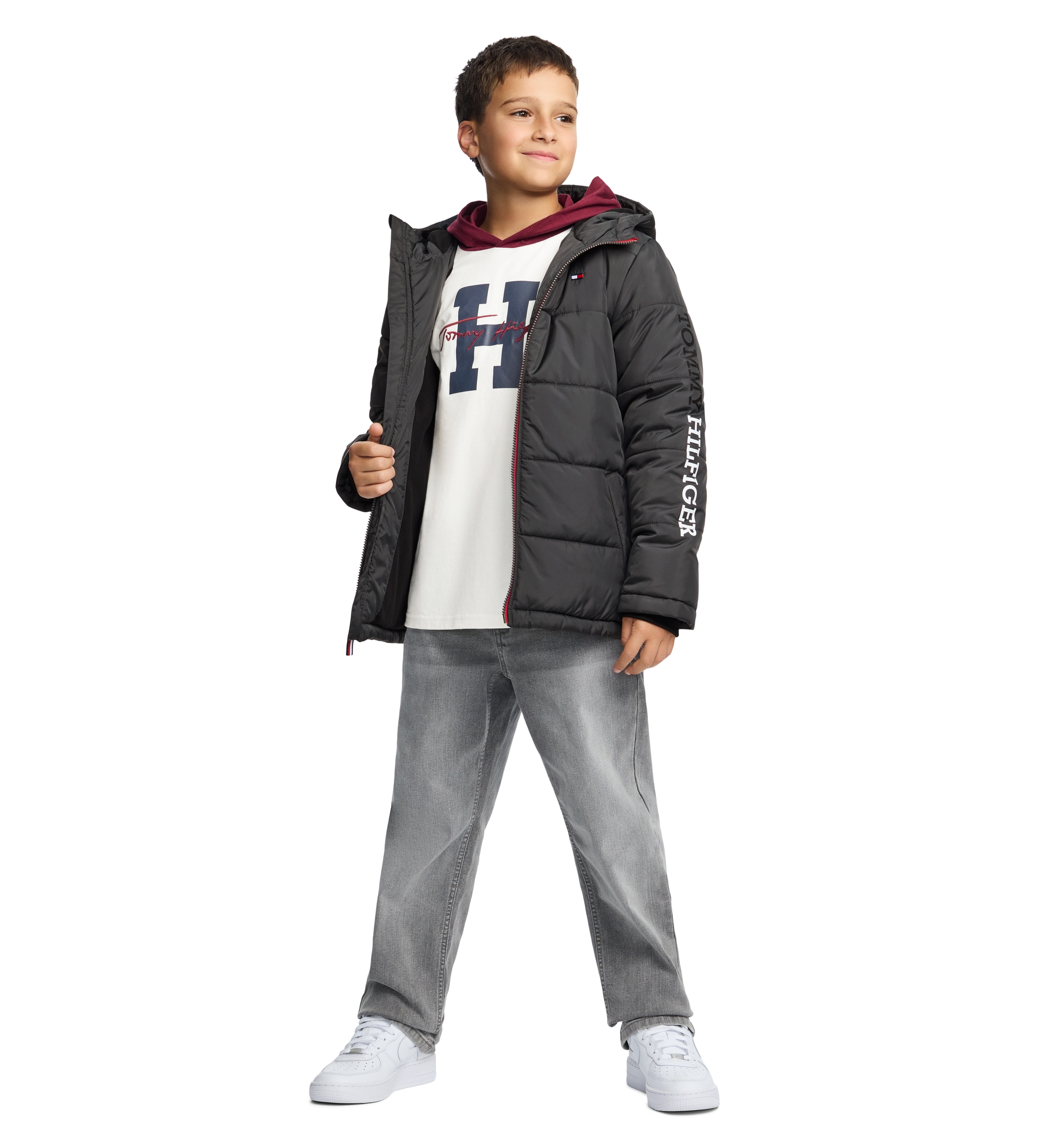 Tommy Hilfiger Boys' 8-20 Logo Puffer Jacket - Dark Gray