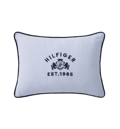 Tommy Hilfiger Crest Breakfast Seersucker Decorative Pillow, 12" x 16" - Blue, White