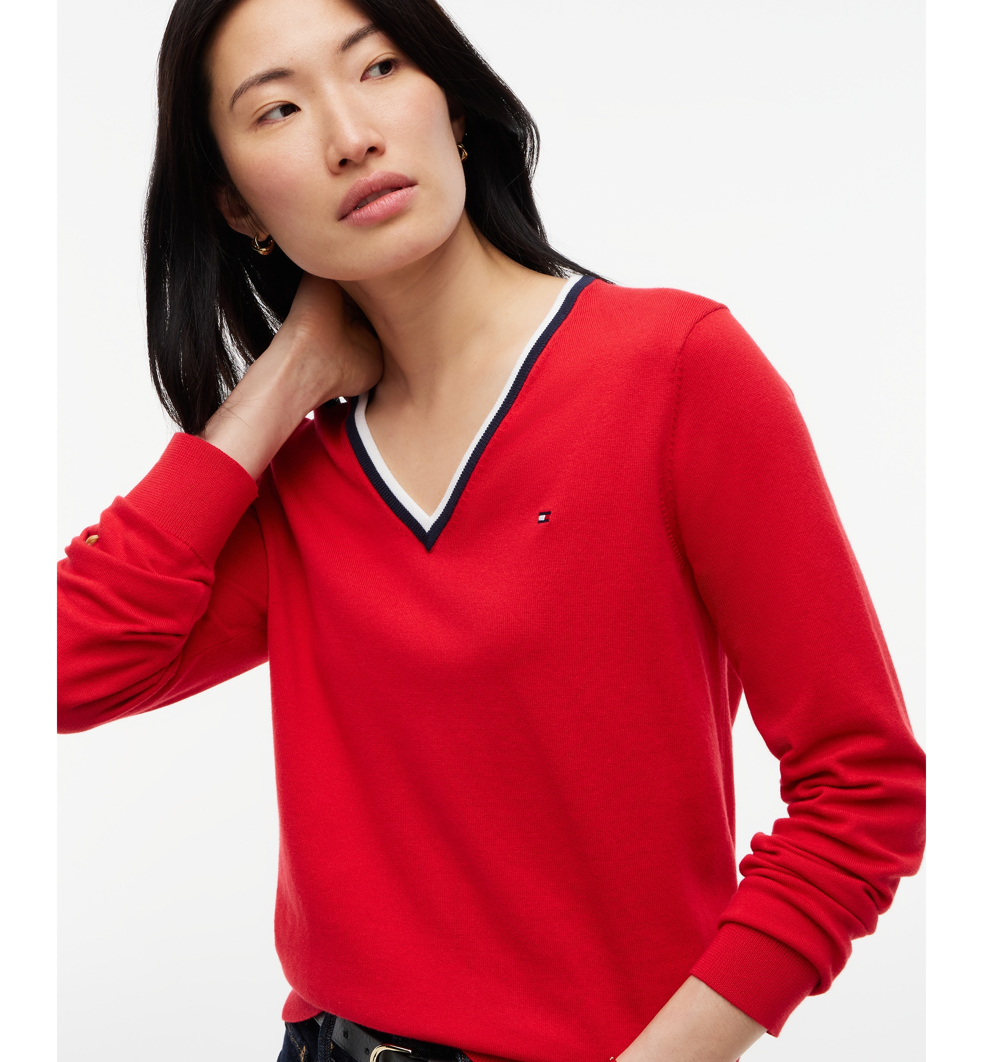 Tommy Hilfiger Women's V-Neck Long-Sleeve Sweater - Red