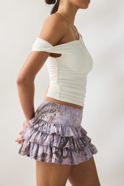 Kimchi Blue Painted Blooms Ruffle Mini Skirt - Purple Multi
