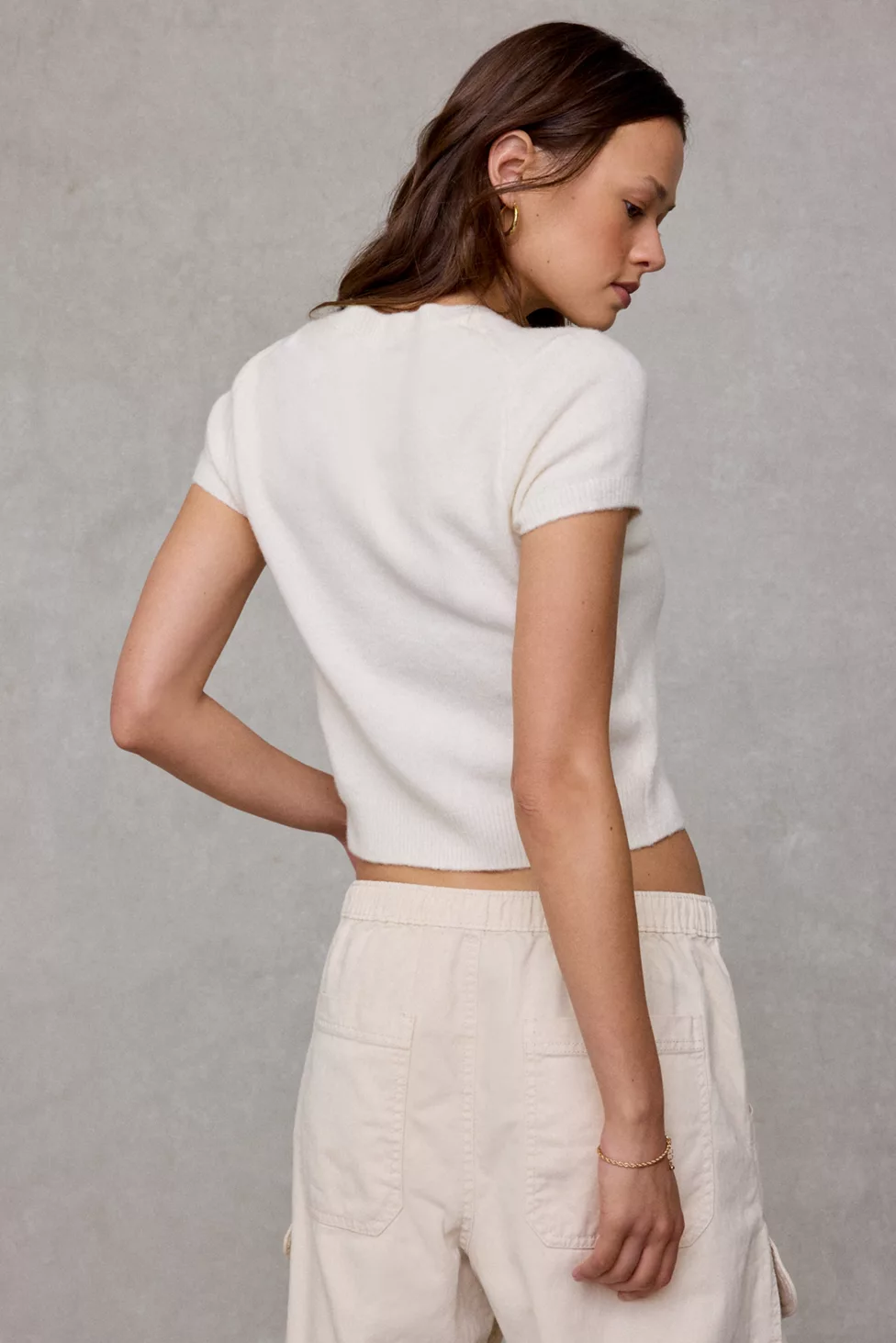 BDG So Soft Short Sleeve Sweater - Ivory