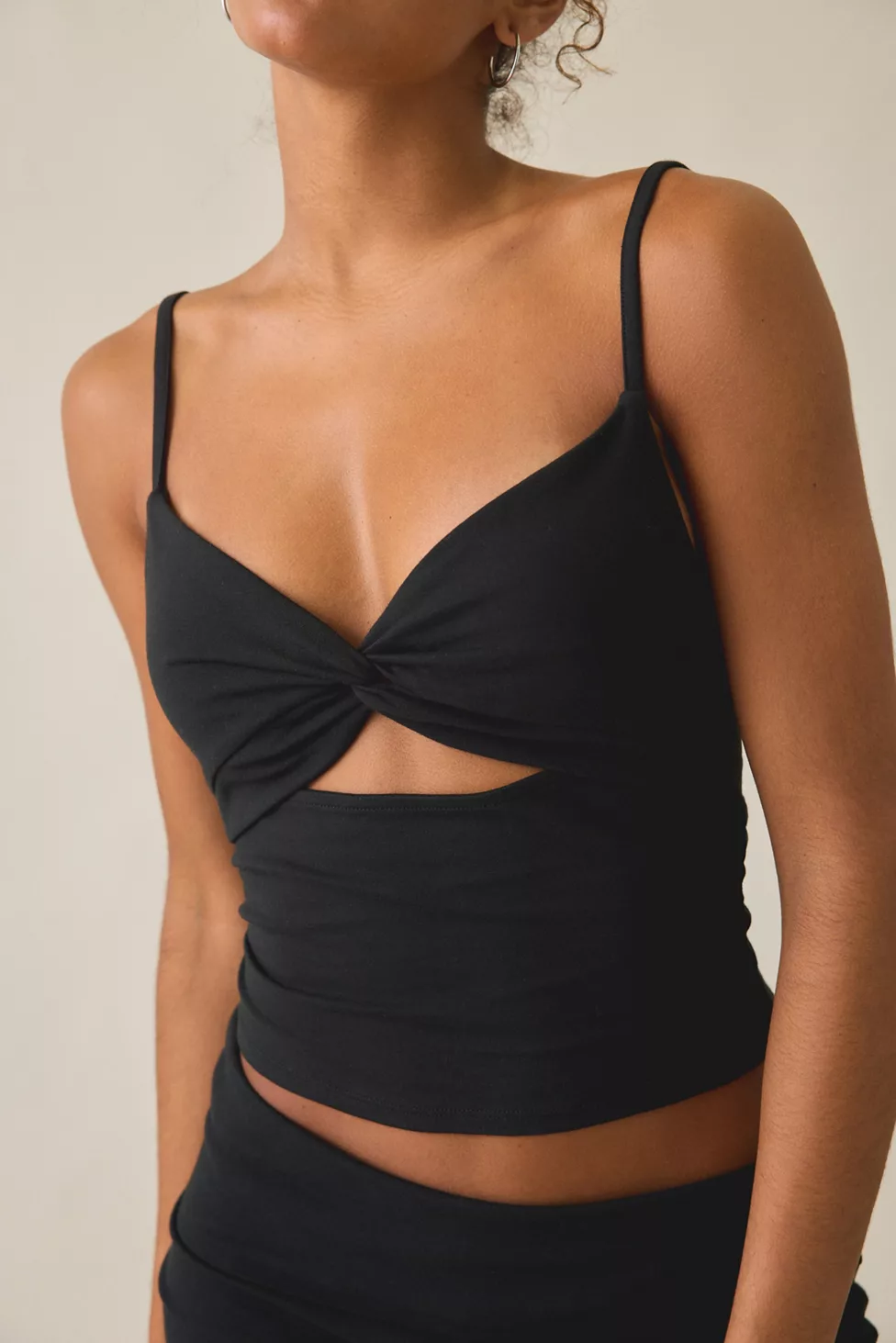 Out From Under Bec Twist-Front Cropped Cami - Black