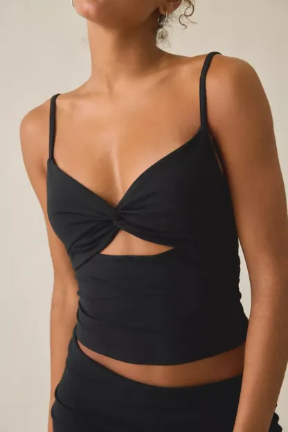 Out From Under Bec Twist-Front Cropped Cami - Black