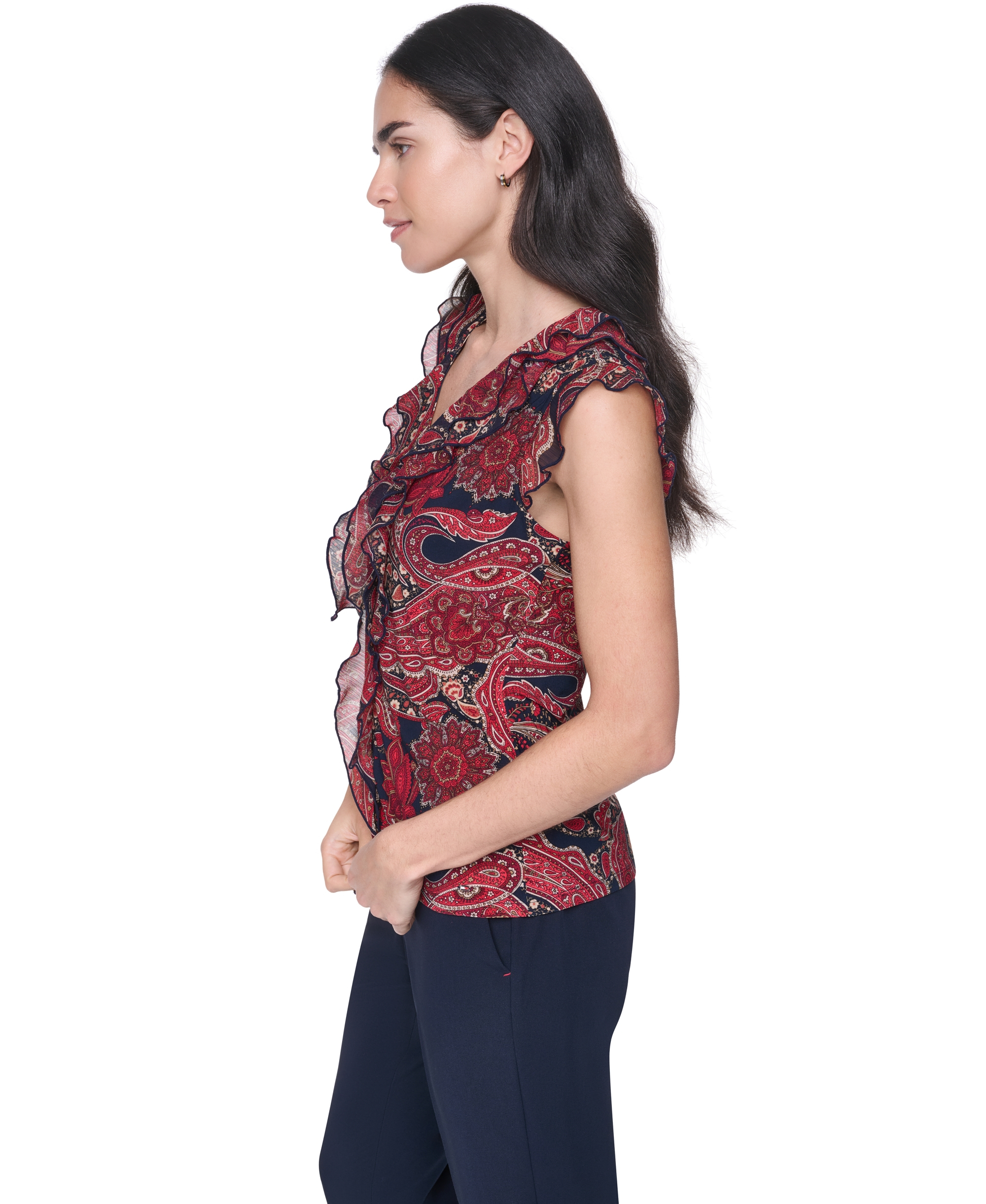 Tommy Hilfiger Women's Sleeveless Paisley V-Neck Blouse - Midnight Multi