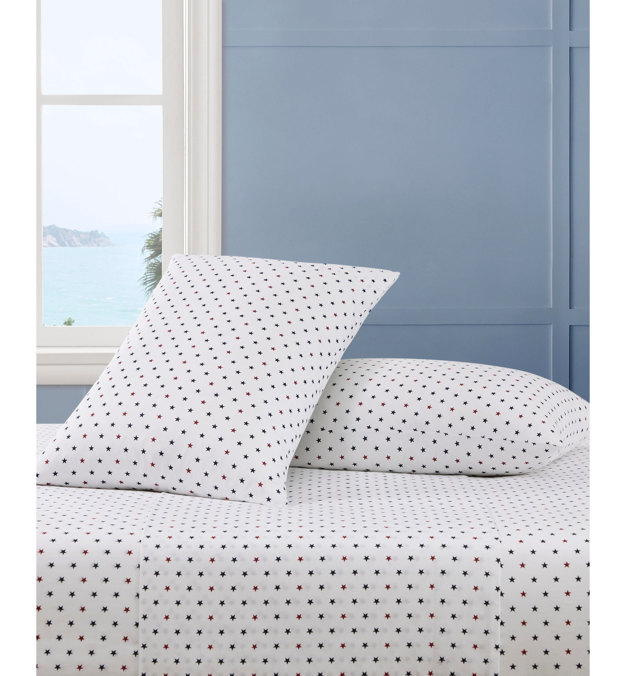 Tommy Hilfiger Printed 200-Thread Count Cotton Percale Sheet Set - Daystar Blue