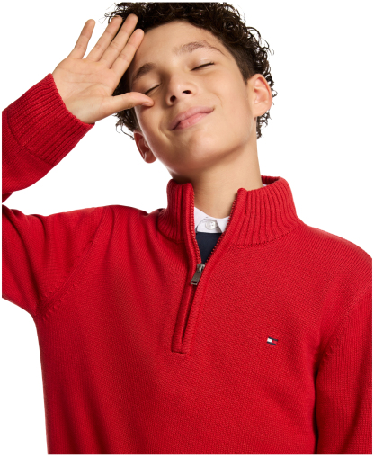 Tommy Hilfiger Boys' 8-20 Zipneck Cotton Quarter-Zip Sweater - Scarlet Sage