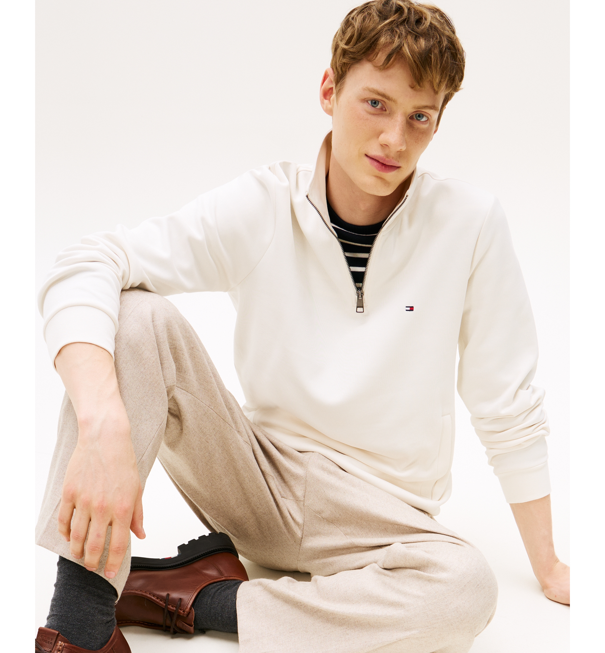 Tommy Hilfiger Men's Essential Intechno Knit Regular-Fit Quarter-Zip Sweatshirt - Ivory Petal