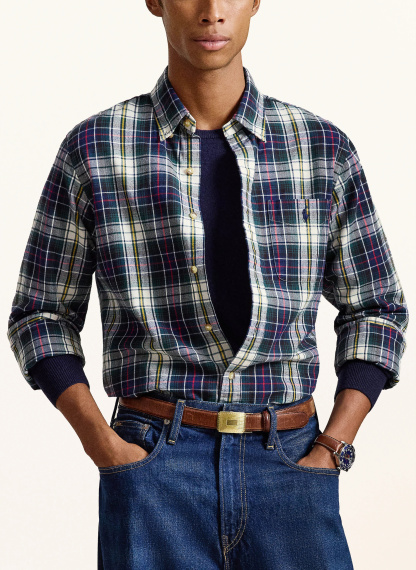 POLO RALPH LAUREN Hemd Custom Fit – DUNKELBLAU / ECRU / ROT