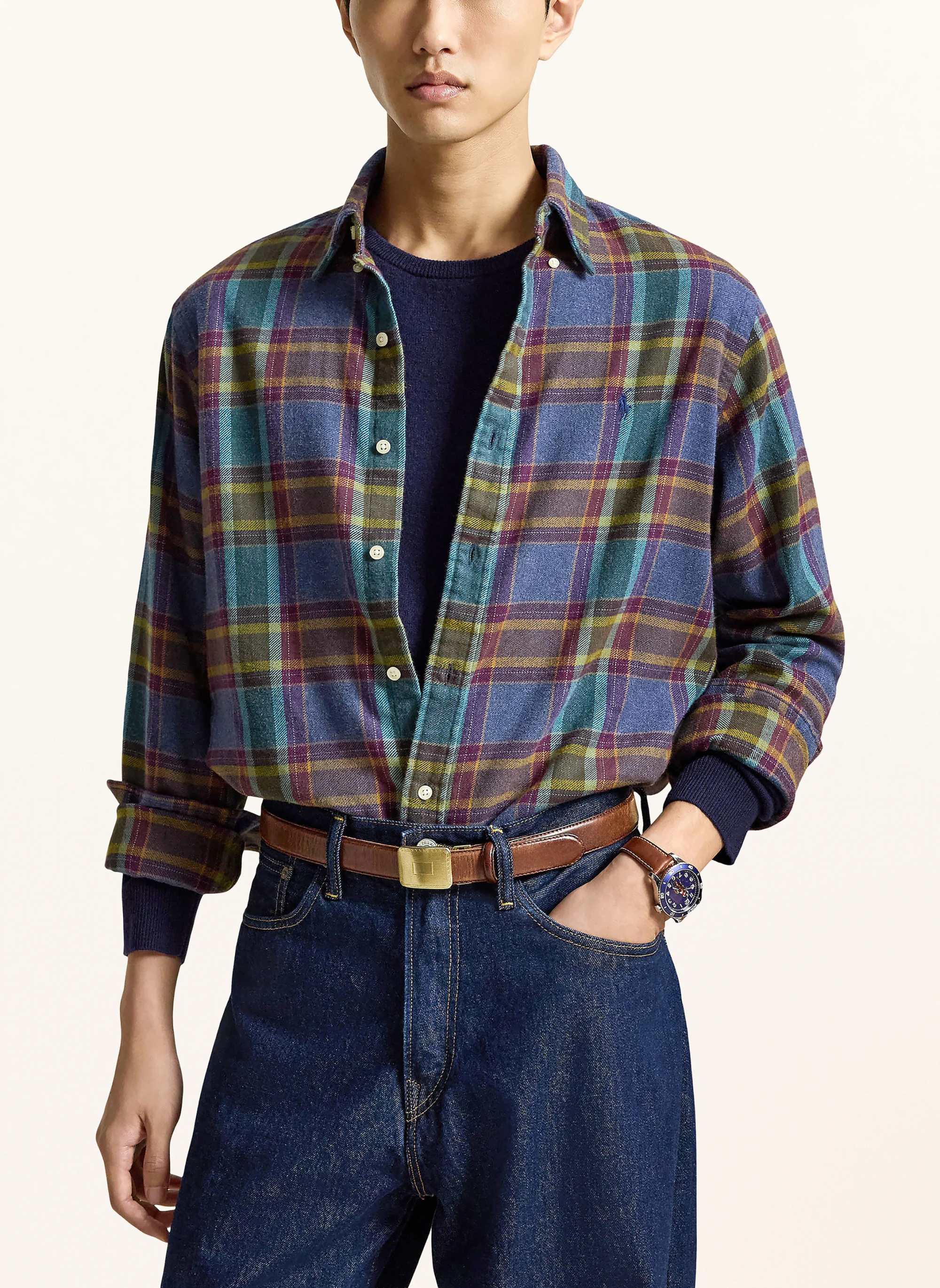 POLO RALPH LAUREN Flanellhemd Custom Fit – BLAU / LILA / GRÜN