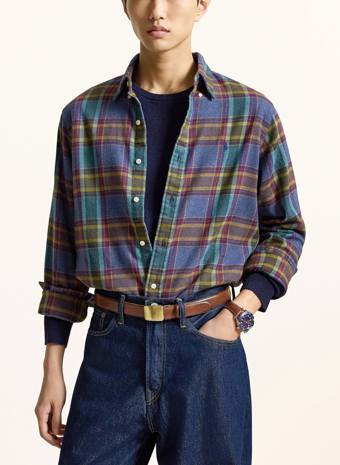 POLO RALPH LAUREN Flanellhemd Custom Fit – BLAU / LILA / GRÜN