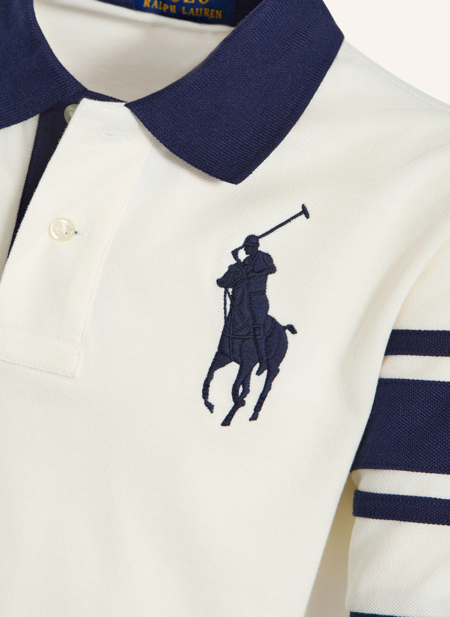 POLO RALPH LAUREN Piqué-Poloshirt – CREME / DUNKELBLAU