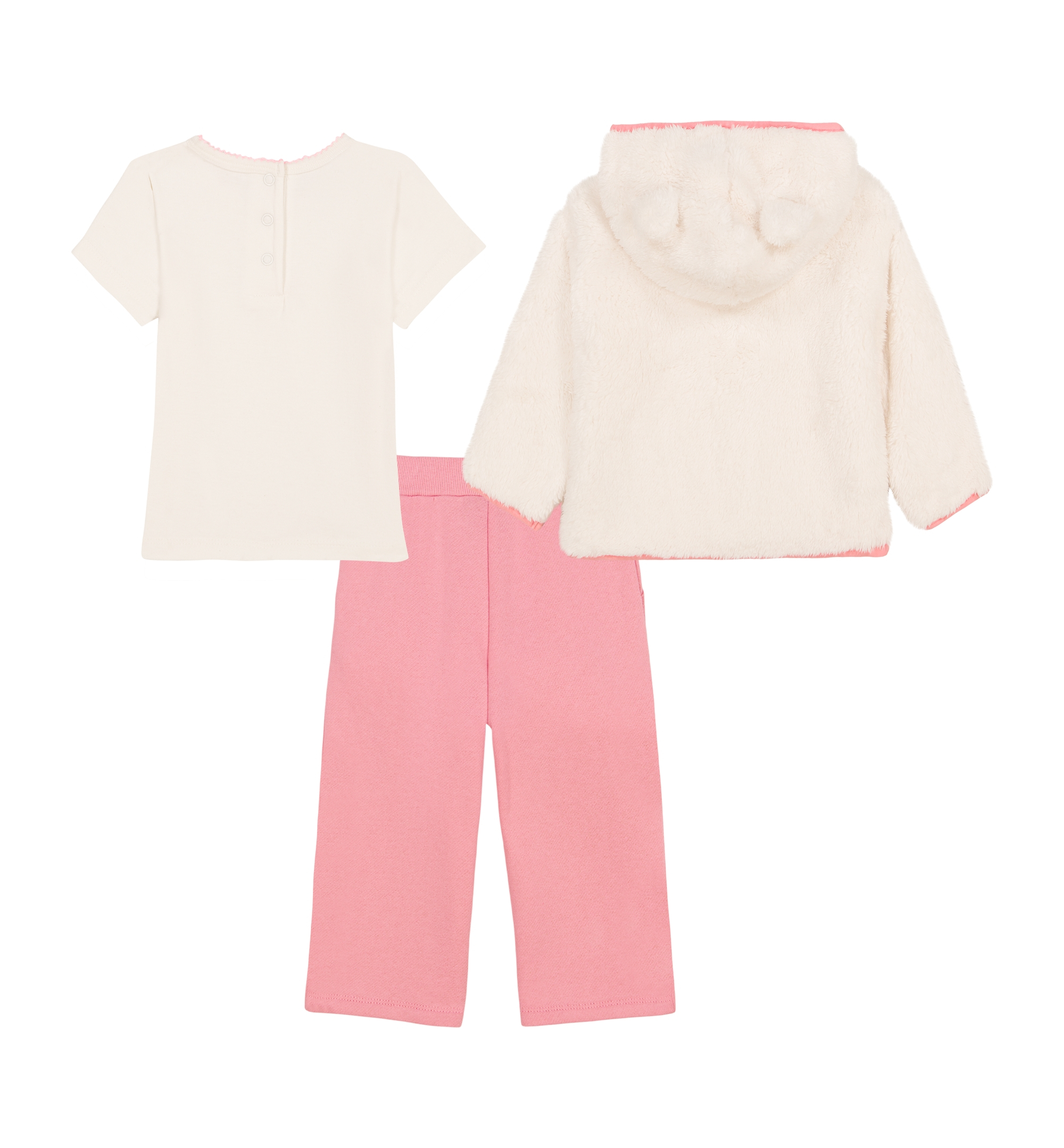 Tommy Hilfiger Baby Girls' Sherpa Full-Zip Hoodie, T-Shirt and Wide-Leg Pants, 3-Piece Set - Egret/Sea Pink