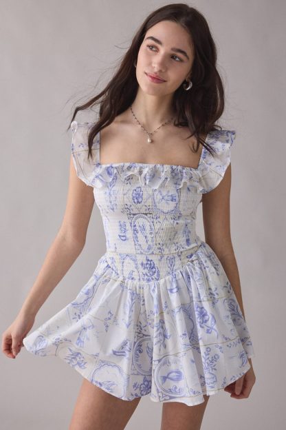 Kimchi Blue Clementine Smocked Ruffle Romper - Blue Multi
