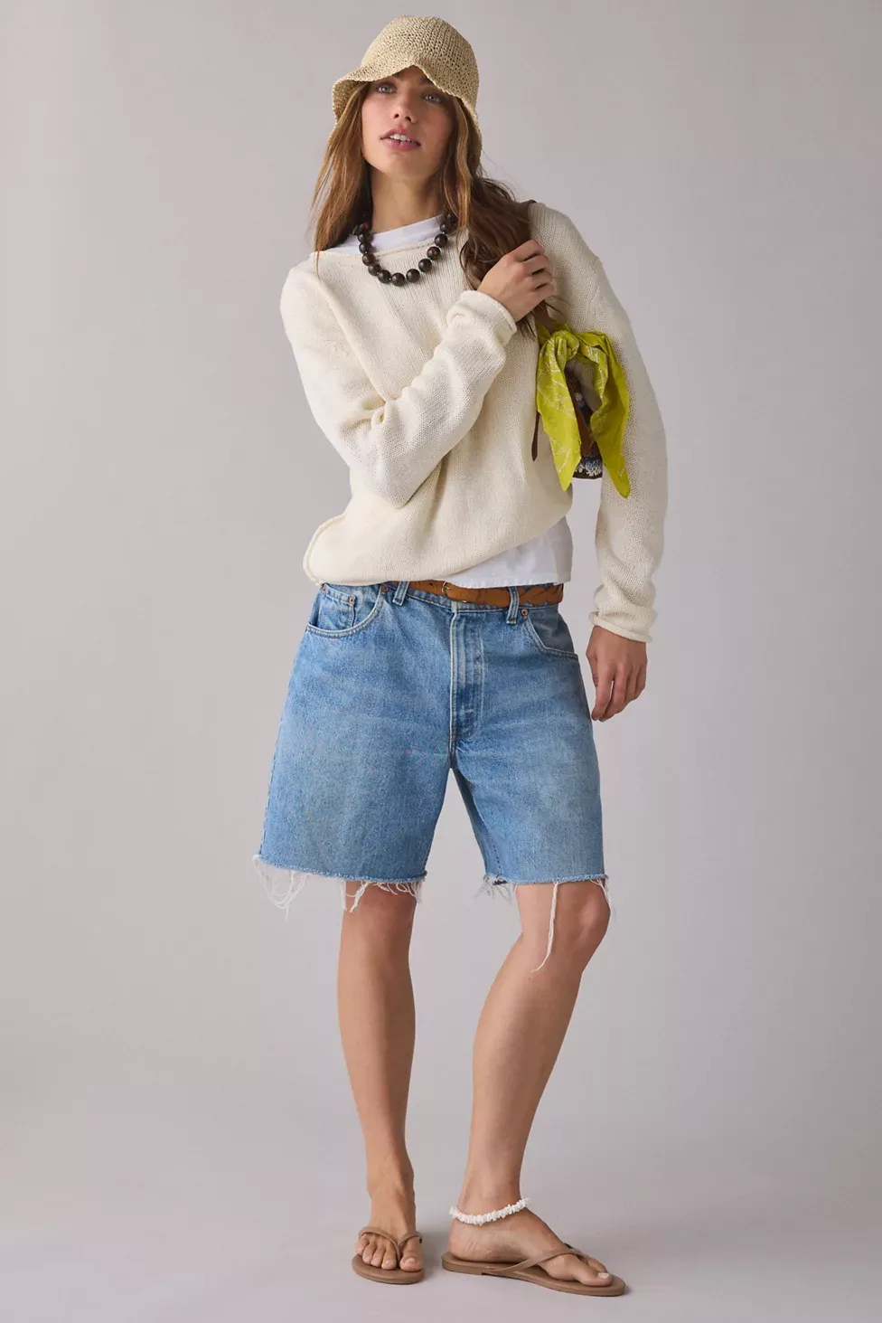 BDG Nola Cotton Blend Oversized Boatneck Sweater - Ivory