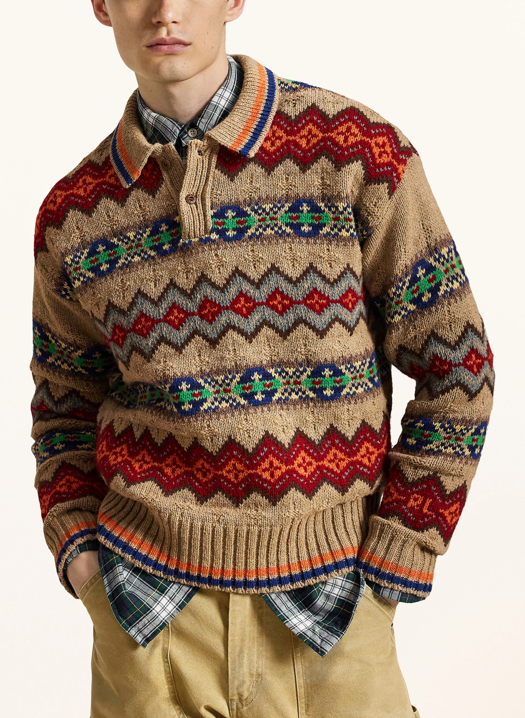 POLO RALPH LAUREN Pullover – BEIGE / ROT / GRÜN