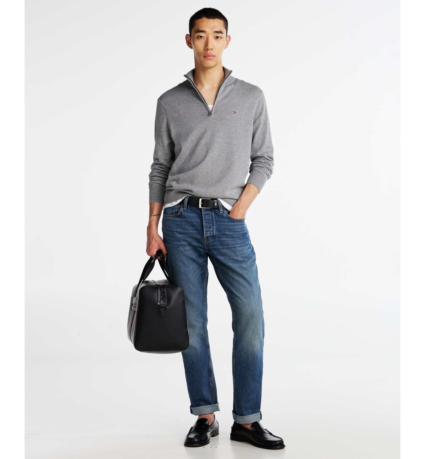 Tommy Hilfiger Men's Essential Cotton Quarter-Zip Sweater - Medium Gray Heather
