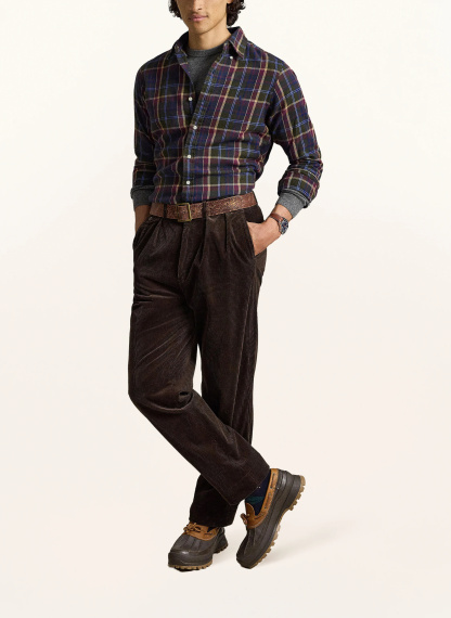 POLO RALPH LAUREN Flanellhemd Custom Fit – OLIV / BEIGE / DUNKELROT