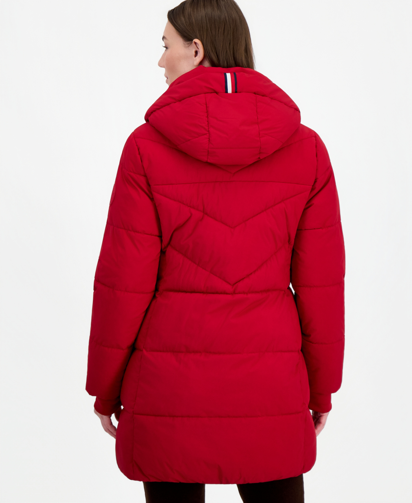 Tommy Hilfiger Women's Chevron-Quilted Puffer Coat - Crimson