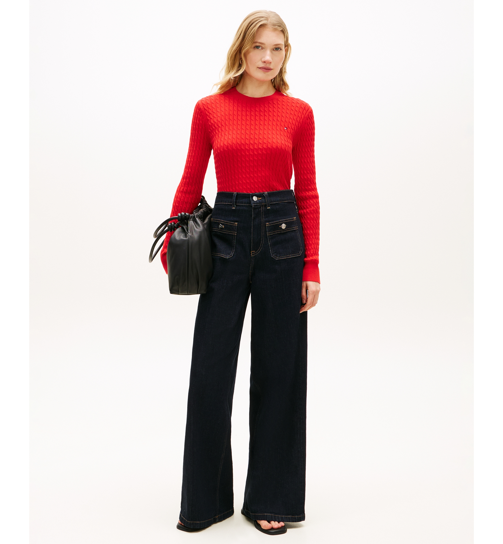 Tommy Hilfiger Women's Fine Gauge Cable Crewneck Sweater - Fireworks