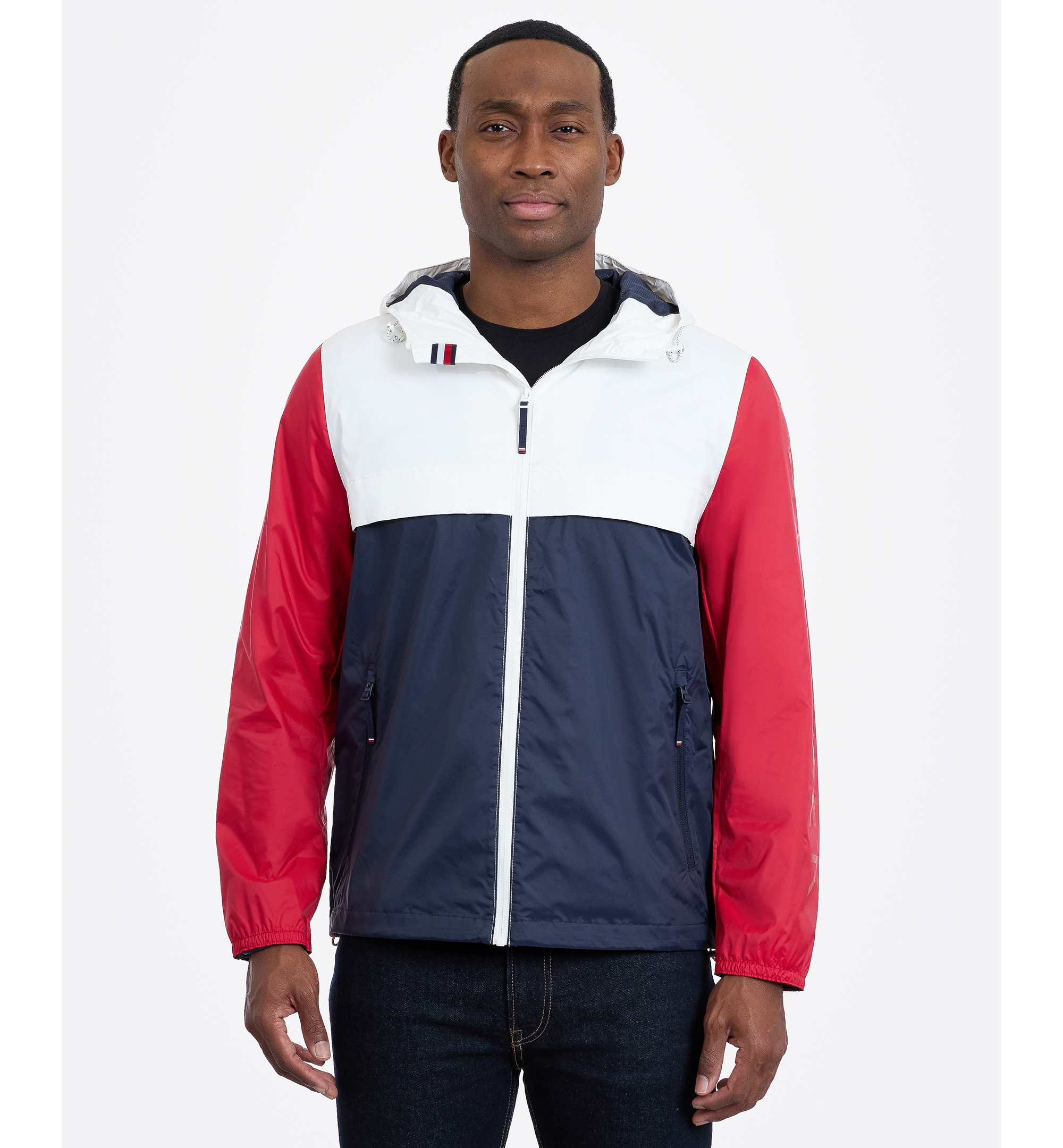 Tommy Hilfiger Men's Hooded Windbreaker Jacket - Navy/White/Red