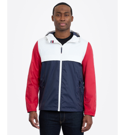 Tommy Hilfiger Men's Hooded Windbreaker Jacket - Navy/White/Red