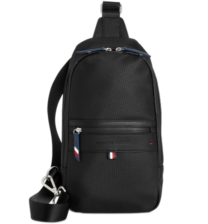 Tommy Hilfiger Men's Leo Logo Embossed Sling Backpack - Black