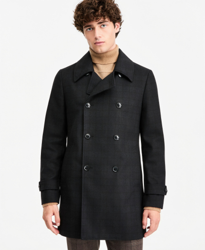 Tommy Hilfiger Men's Modern Fit Peacoat - Blue Plaid