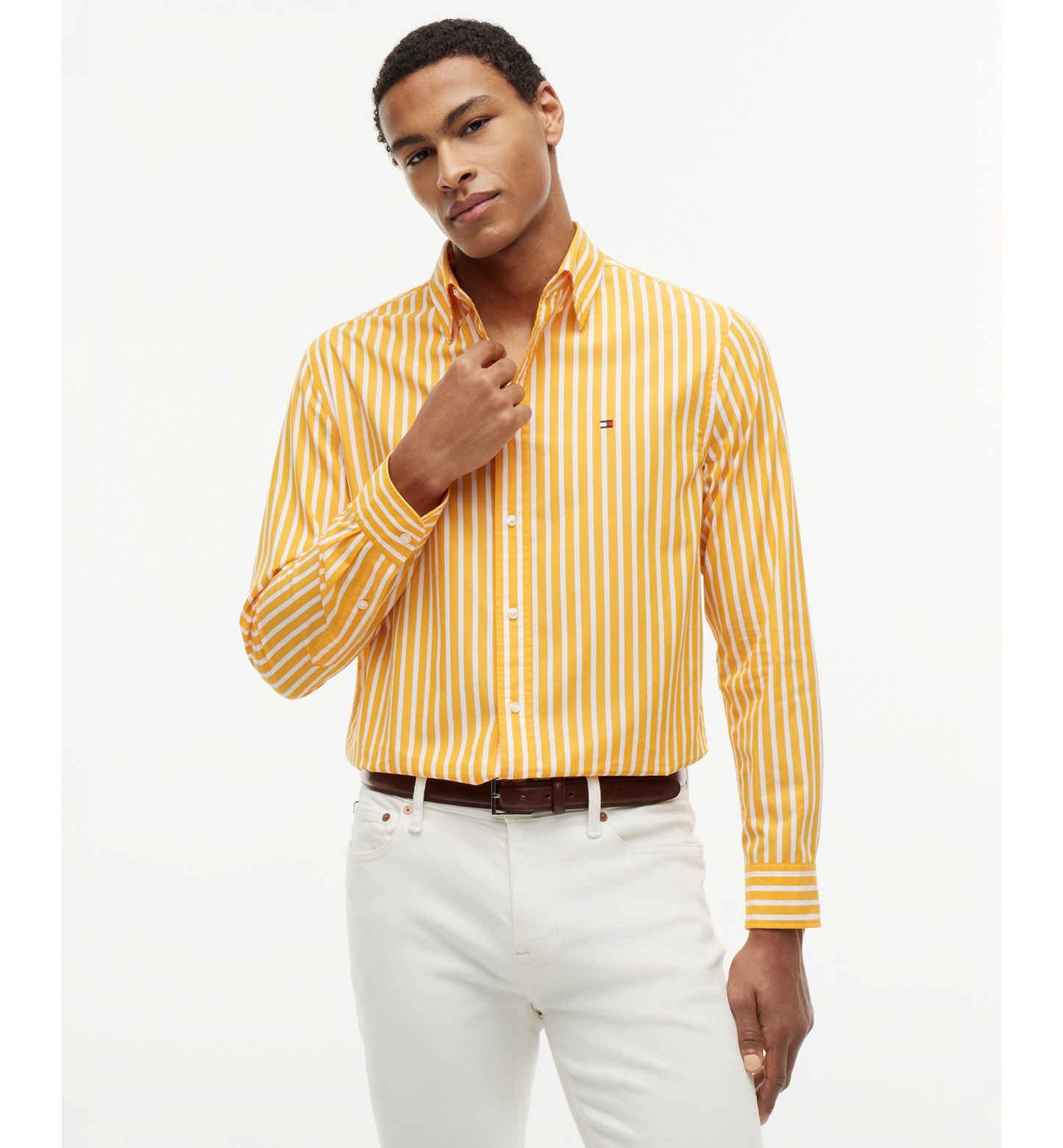 Tommy Hilfiger Regular-Fit Men's Flex Poplin Stripe Shirt - Orange Flash / Stripe