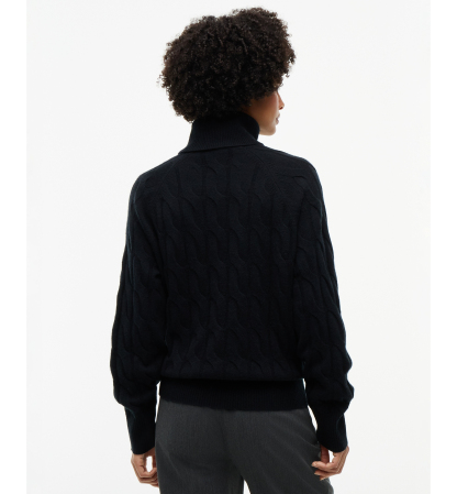 Tommy Hilfiger Women's Cable-Knit Turtleneck Wool Sweater - Black