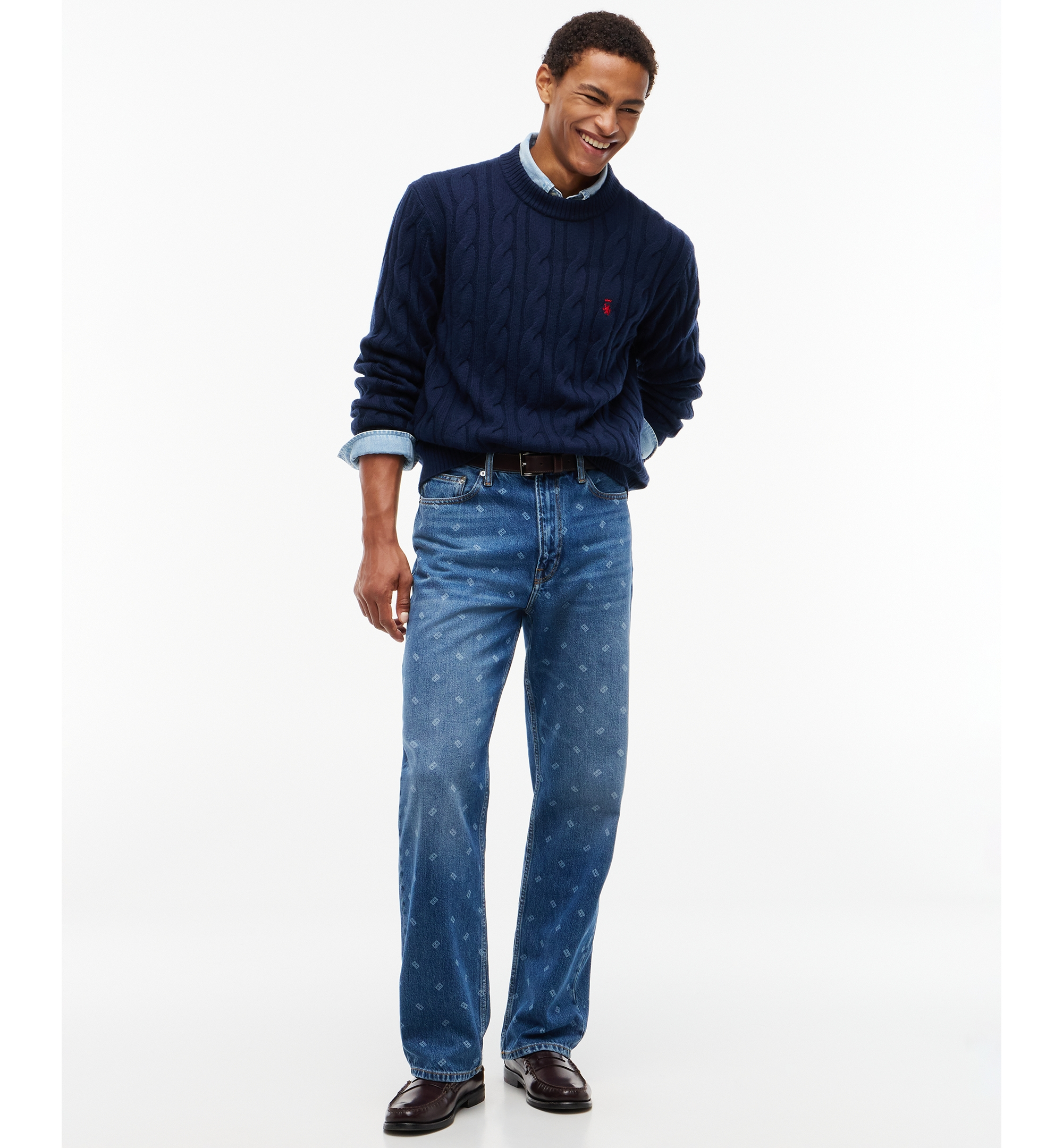 Tommy Hilfiger Men's American Icons Cable Crewneck Lambswool Sweater, Macy’s Exclusive - Dark Blue