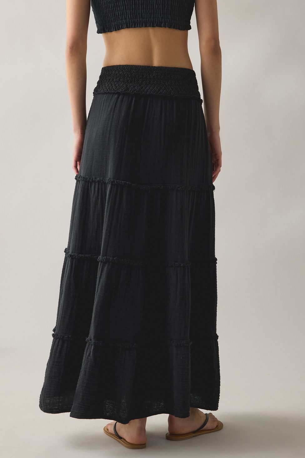 Kimchi Blue On My Mind Smocked Waist Tiered Maxi Skirt - Black