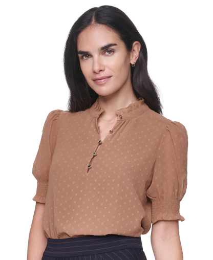Tommy Hilfiger Women's Clip Dot Mock Neck Popover Top - Tobacco