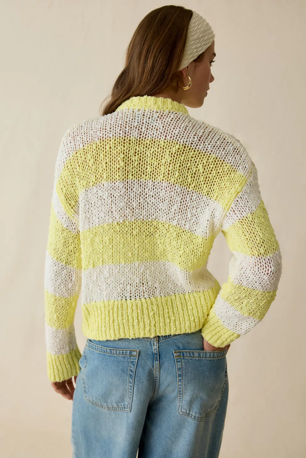 BDG Bridget Cotton Slub Knit Oversized Cardigan - Yellow Multi