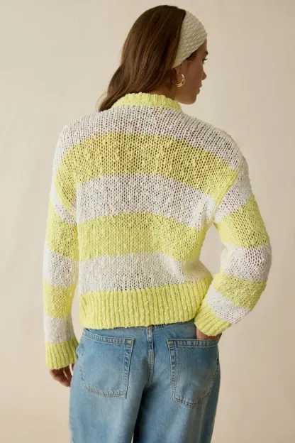 BDG Bridget Cotton Slub Knit Oversized Cardigan - Yellow Multi