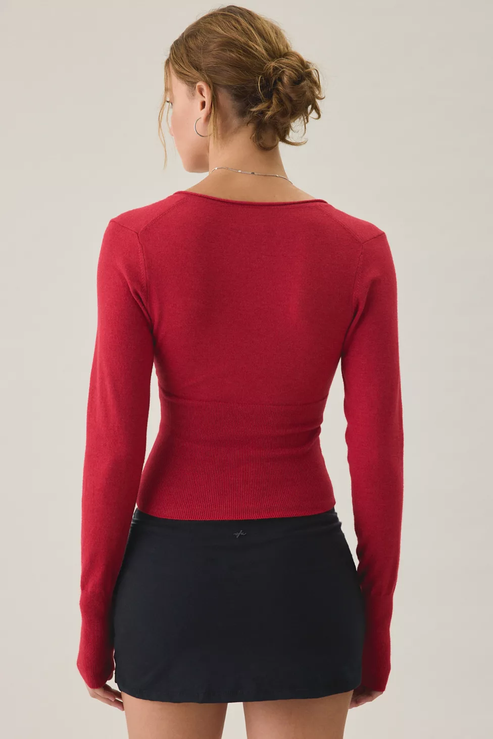 BDG Pretty Sweet Surplice V-Neck Sweater - Red