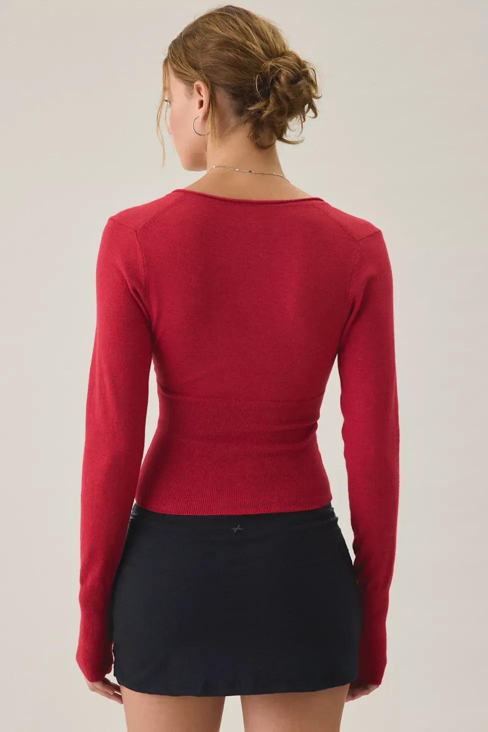 BDG Pretty Sweet Surplice V-Neck Sweater - Red