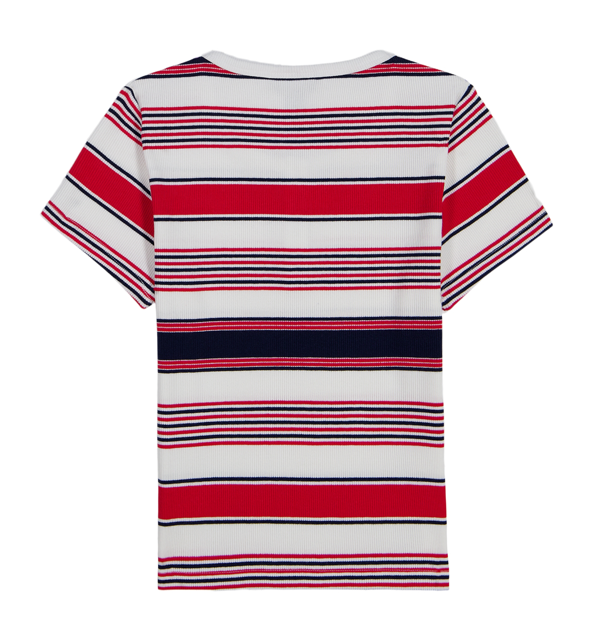 Tommy Hilfiger Girls' 7-16 Striped Ribbed Short-Sleeve Top - White/Navy/Red