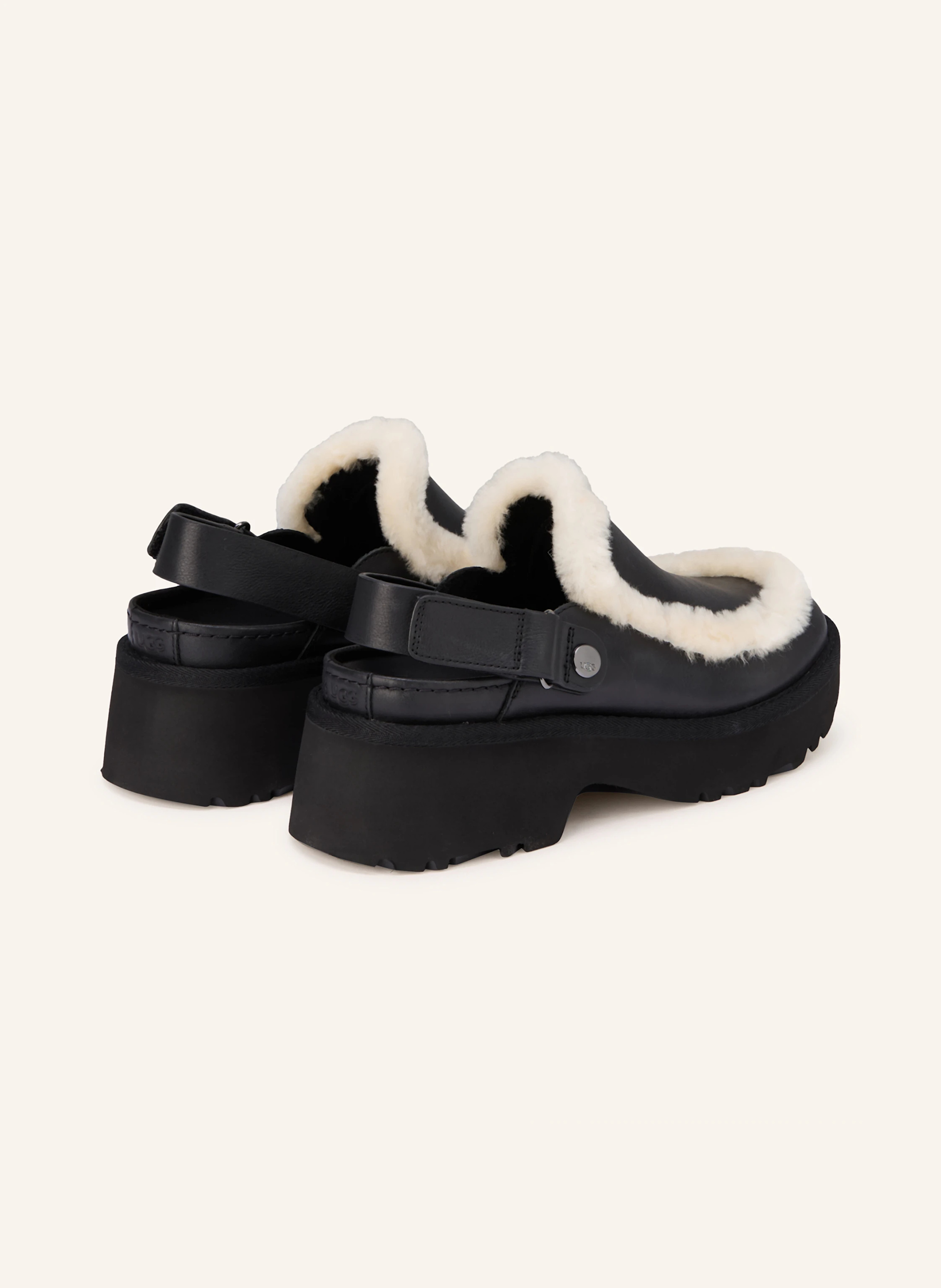 UGG Plateau-Mules ESMEE mit Kunstfell – SCHWARZ / CREME