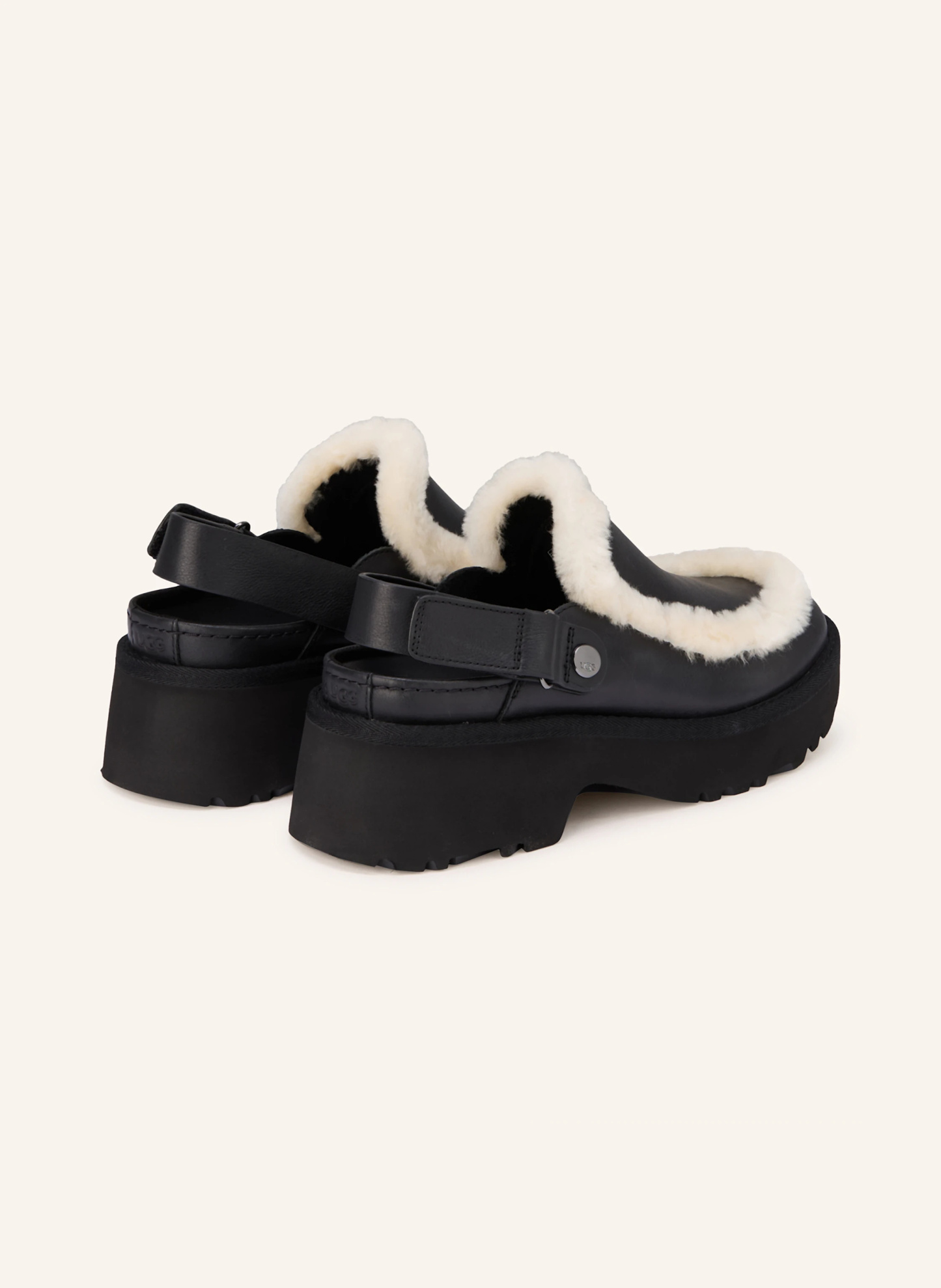 UGG Plateau-Mules ESMEE mit Kunstfell – SCHWARZ / CREME