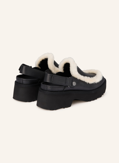 UGG Plateau-Mules ESMEE mit Kunstfell – SCHWARZ / CREME
