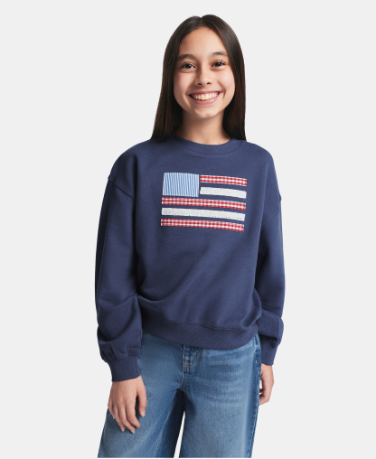 Tommy Hilfiger Girls' 7-16 Embroidered Long-Sleeve Sweatshirt - Blueberry