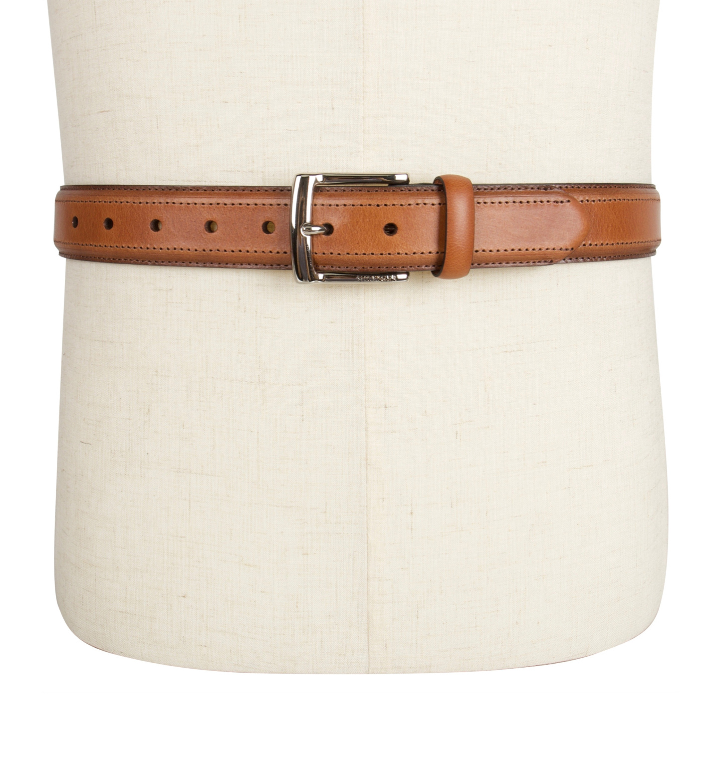 35MM Tommy Hilfiger Men’s Stitched Classic Dress Leather Belt - Cognac