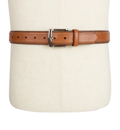 35MM Tommy Hilfiger Men’s Stitched Classic Dress Leather Belt - Cognac