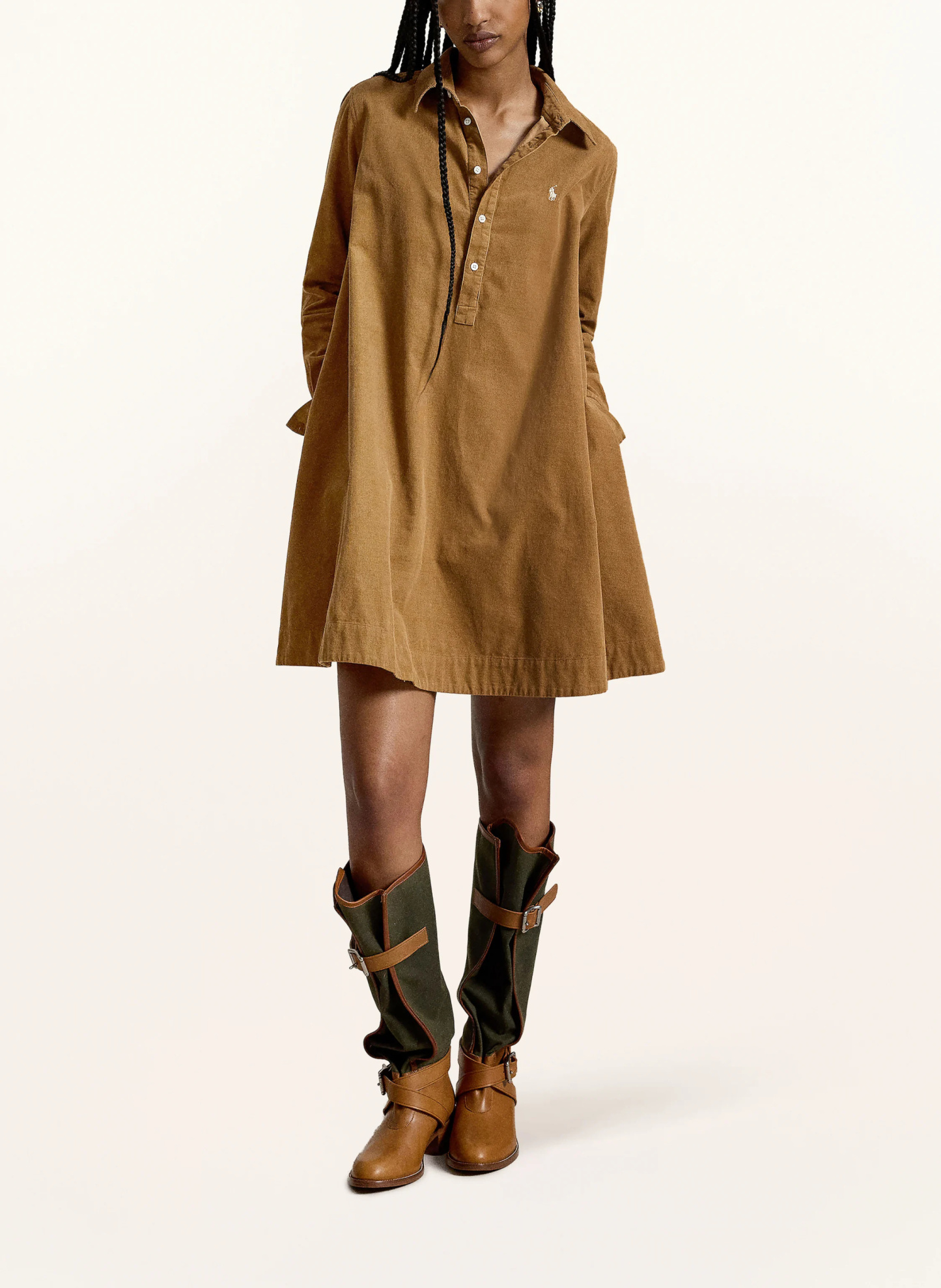 POLO RALPH LAUREN Hemdblusenkleid aus Cord – COGNAC