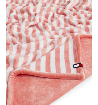 Tommy Hilfiger Laguna Beach Stripe Printed Plush Throw, 70" x 50" - White, Coral Pink