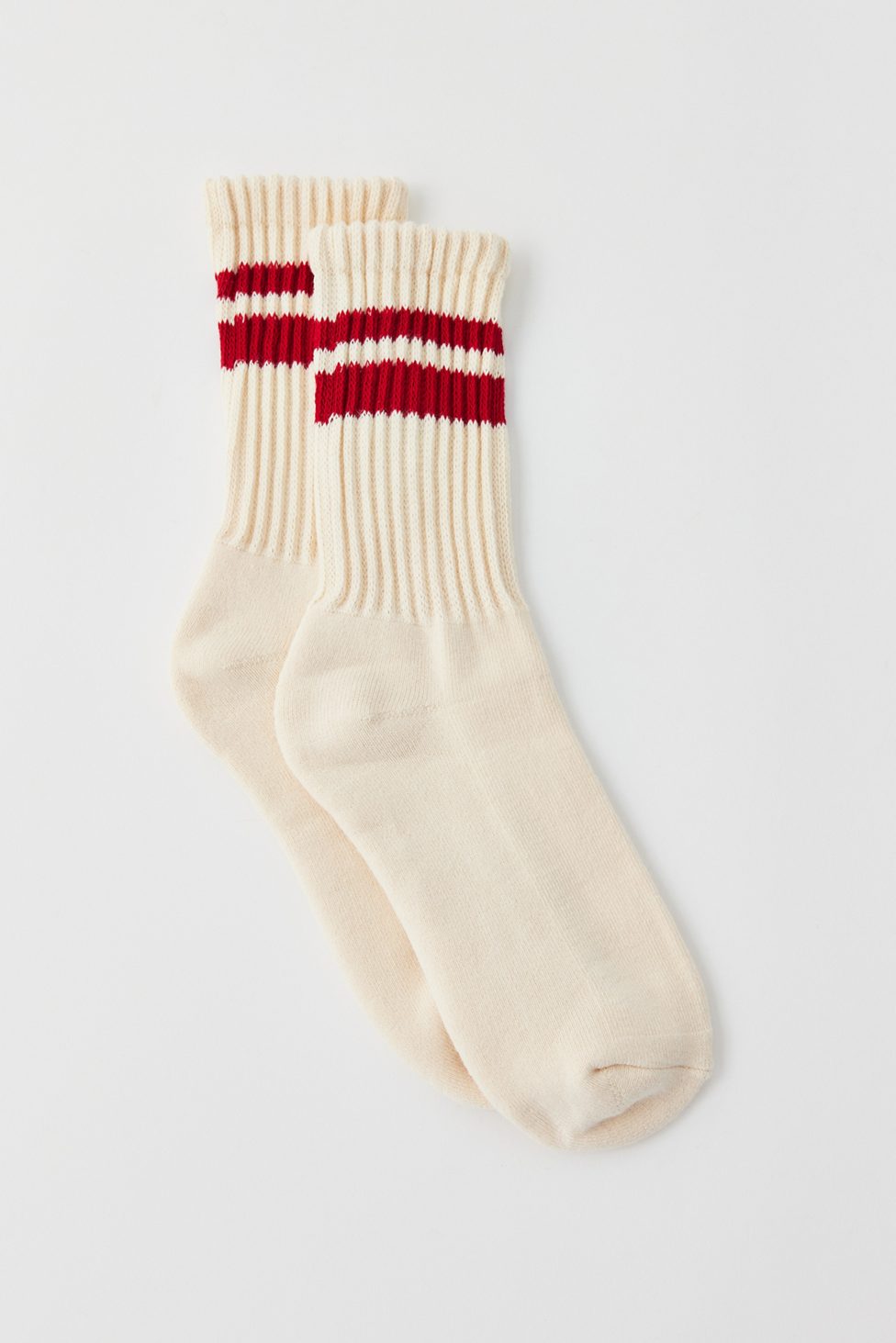 Athletic Striped Scrunch Crew Socks - Cream + Red Stripe