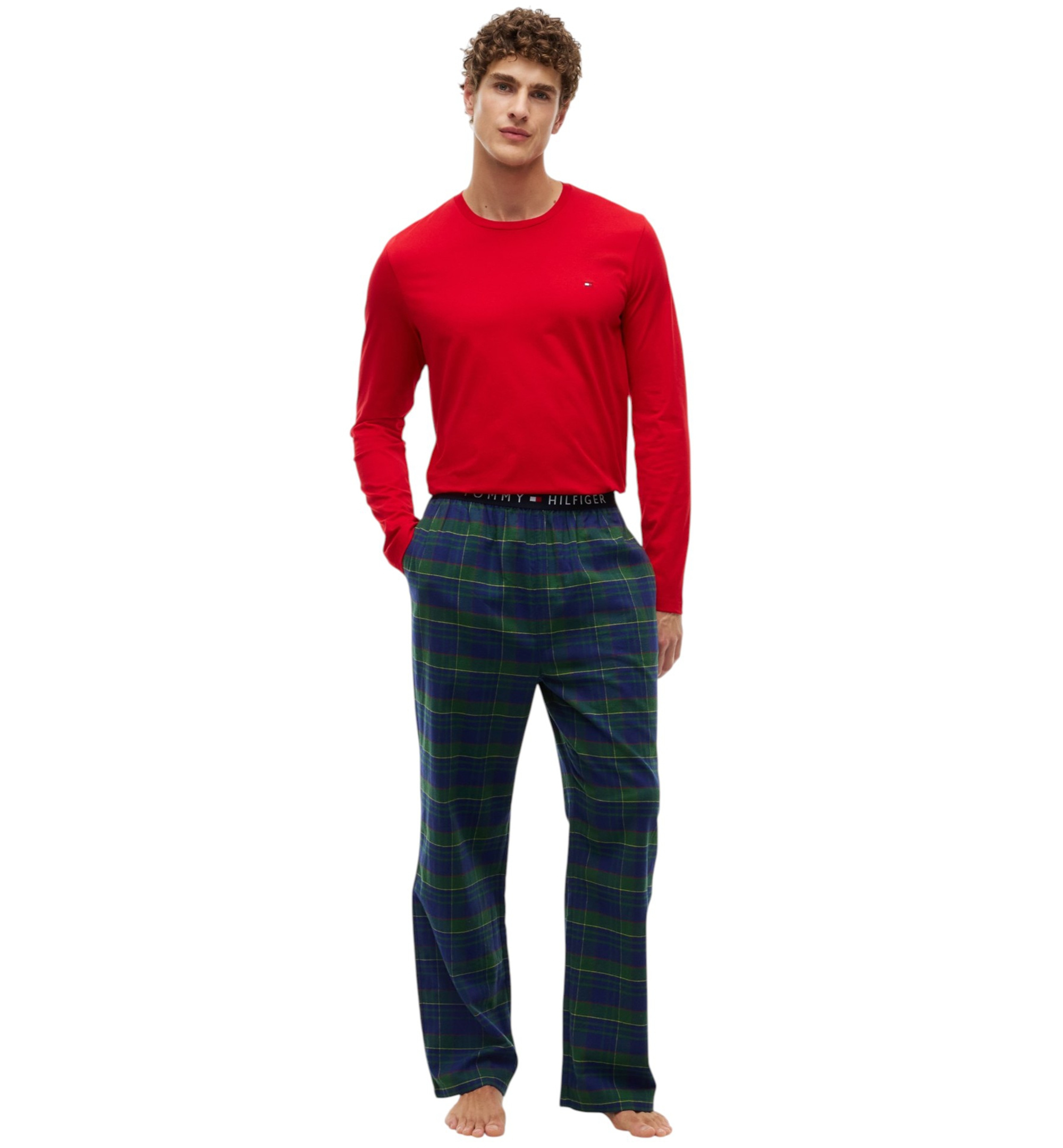 Tommy Hilfiger Men's Core Flag Long-Sleeve Crewneck Cotton Pajama T-Shirt - Mahogany