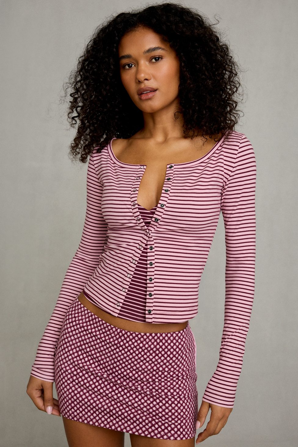 Out From Under Bec Fitted Cardigan - Pink Stripe